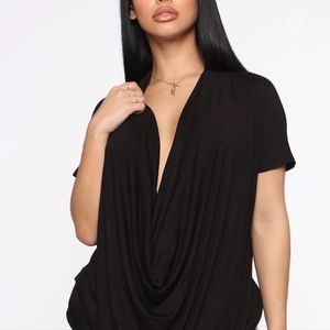 Fashion Nova COWl hearted top BLACK Short sleeve